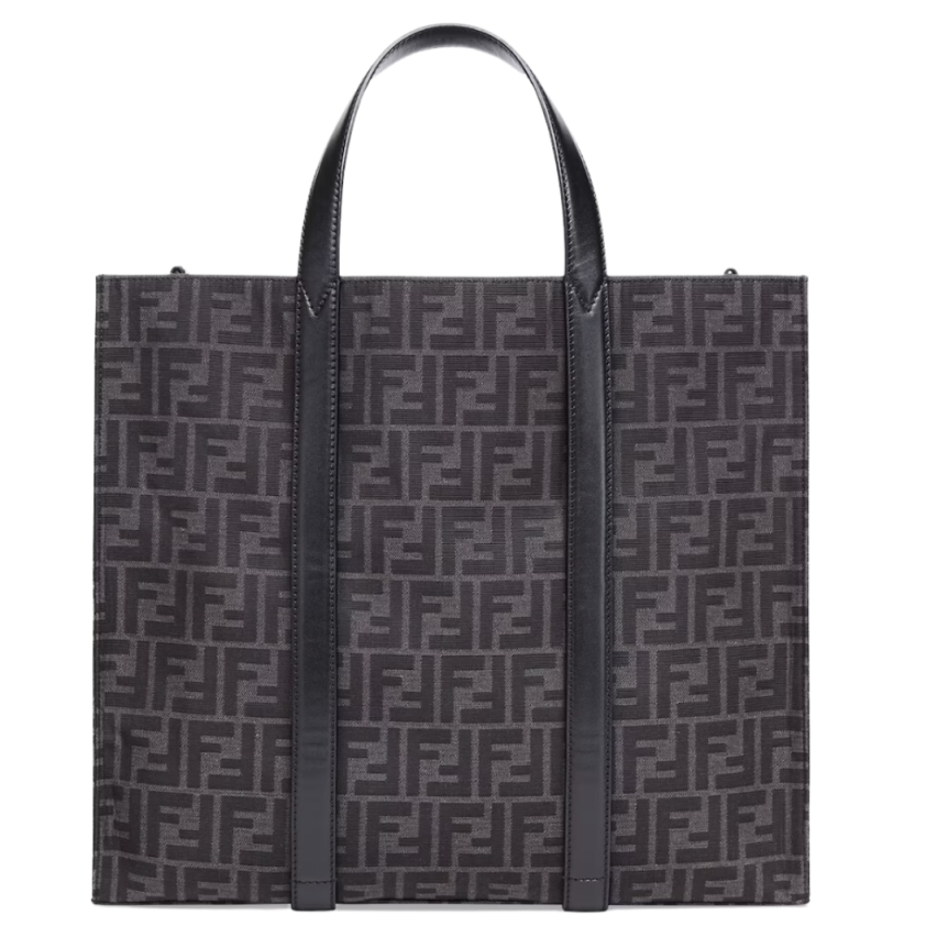 Grand sac shopping FENDI tissu jacquard recyclé motif FF gris
