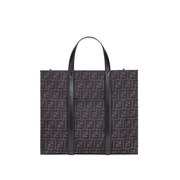 Grand sac shopping FENDI tissu jacquard recyclé motif FF gris