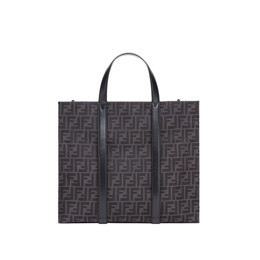 Grand sac shopping FENDI tissu jacquard recyclé motif FF gris