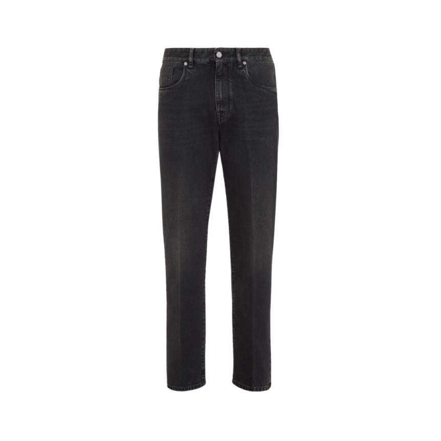 Jeans droit FENDI coton denim noir délavé 5 poches