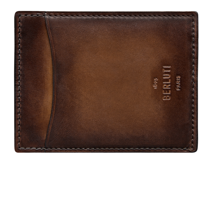 Portefeuille BERLUTI Makoré 2 en 1 Cuir Scritto Cacao Intenso