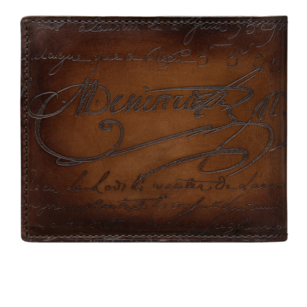 Portefeuille BERLUTI Makoré 2 en 1 Cuir Scritto Cacao Intenso