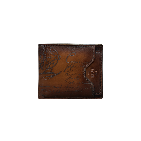 Portefeuille BERLUTI Makoré 2 en 1 Cuir Scritto Cacao Intenso