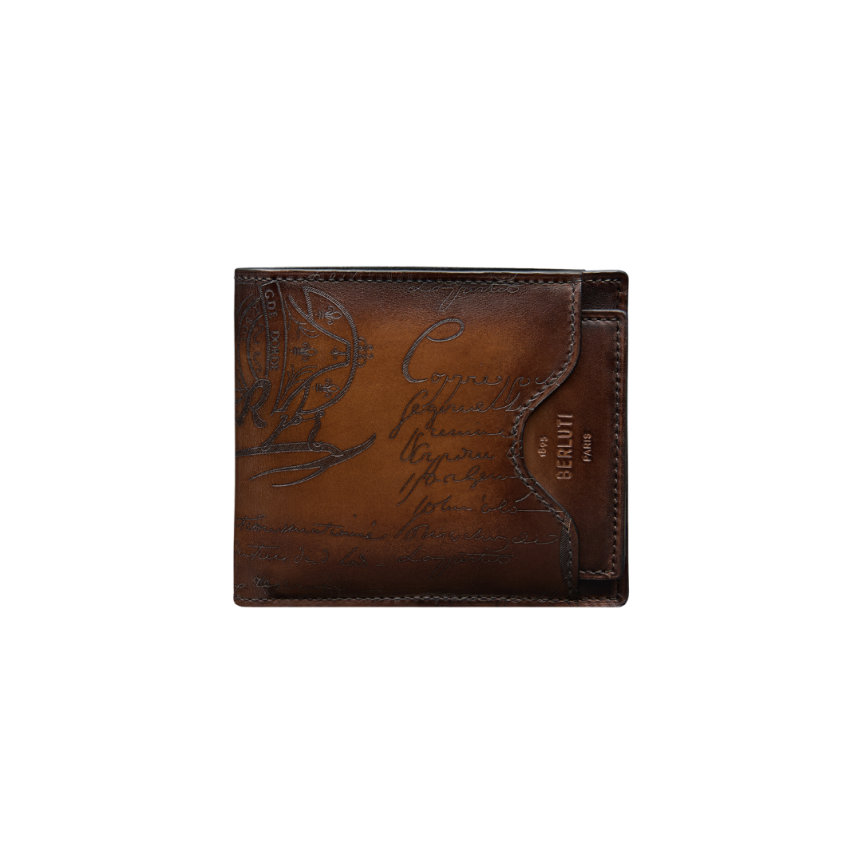 Portefeuille BERLUTI Makoré 2 en 1 Cuir Scritto Cacao Intenso