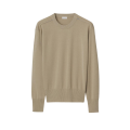 Pull manches longues col rond beige liseret bleu épaules