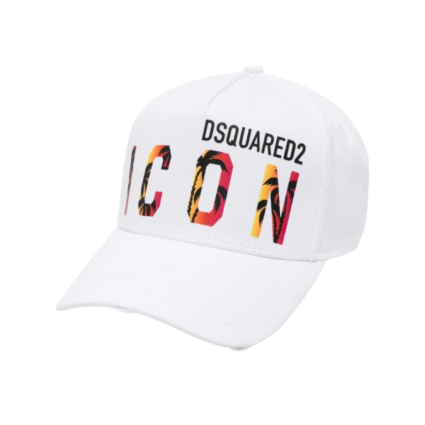 Casquette de Baseball DSQUARED coton blanc logo ICON palmiers