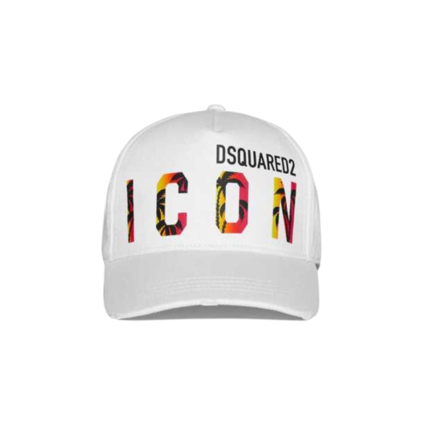 Casquette de Baseball DSQUARED coton blanc logo ICON palmiers