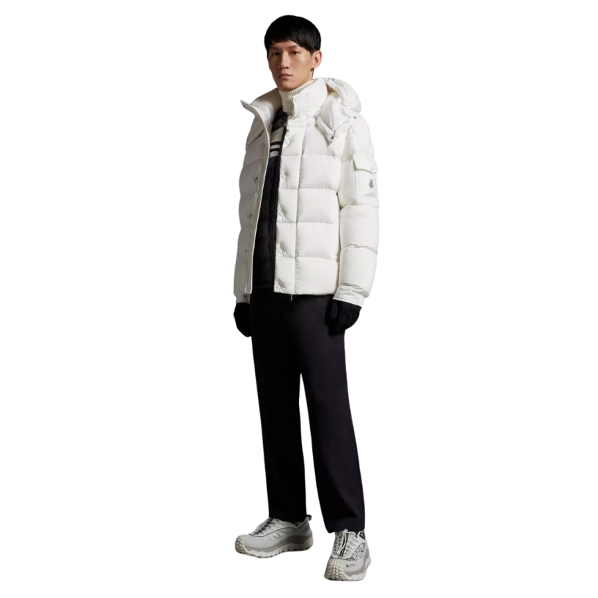 Doudoune courte MONCLER Vezere nylon blanc mat capuche