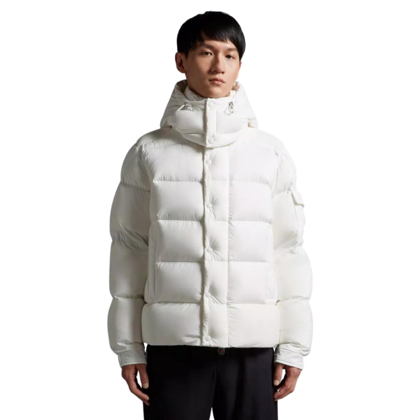 Doudoune courte MONCLER Vezere nylon blanc mat capuche