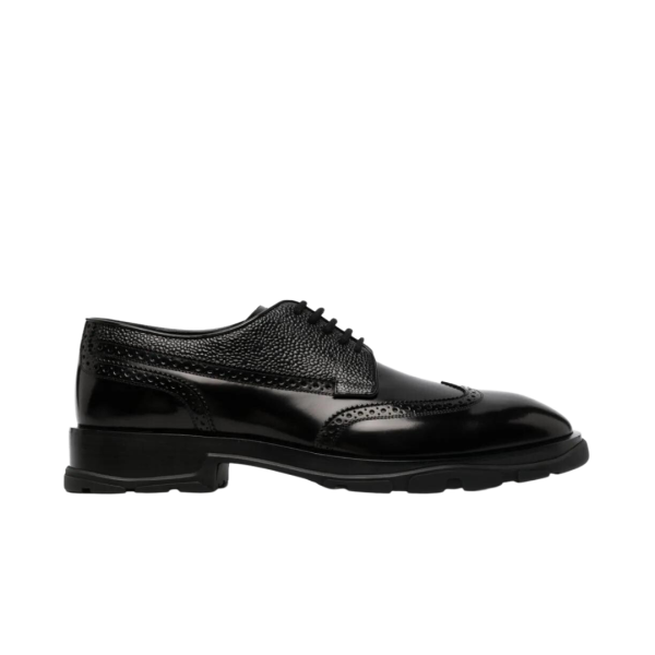 Derbies Richelieus ALEXANDER MCQUEEN bouts fleuris talon carré cuir noir