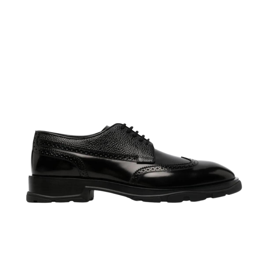 Derbies Richelieus ALEXANDER MCQUEEN bouts fleuris talon carré cuir noir