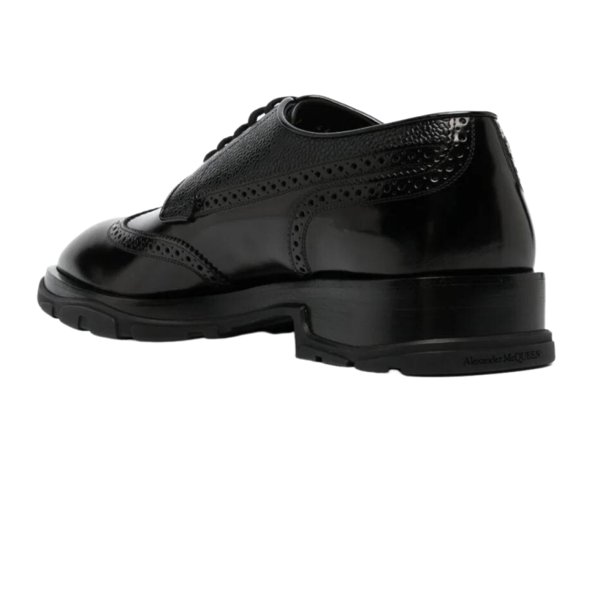 Derbies Richelieus ALEXANDER MCQUEEN bouts fleuris talon carré cuir noir