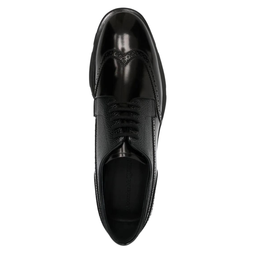 Derbies Richelieus ALEXANDER MCQUEEN bouts fleuris talon carré cuir noir