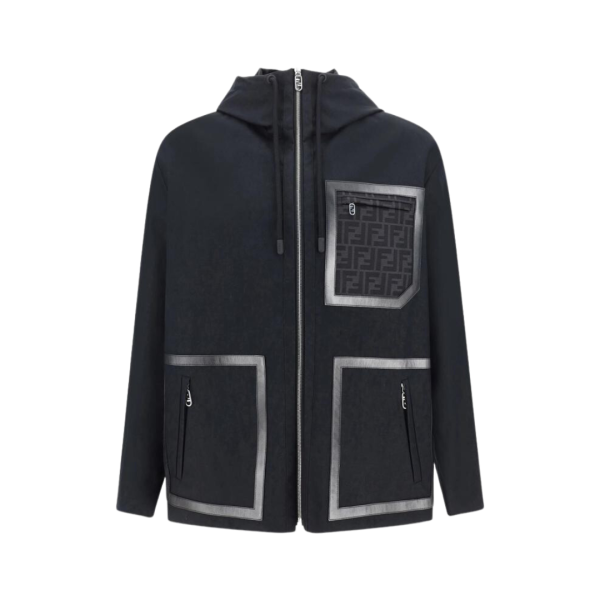 Parka FENDI coton noir toile réversible motif FF gris
