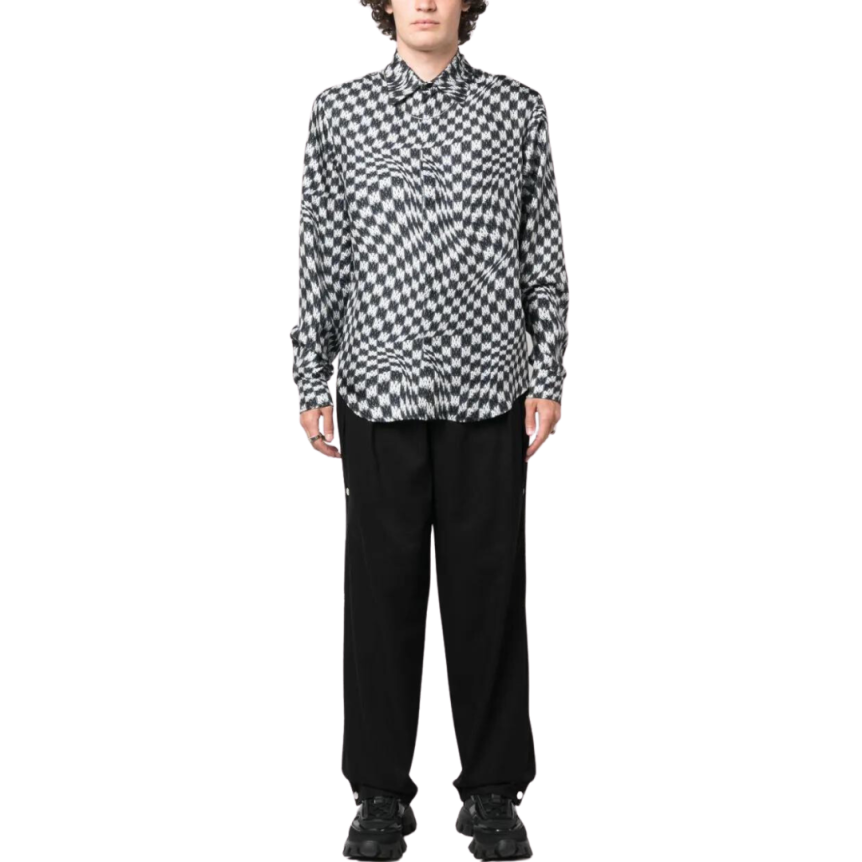 Chemise manche longue AMIRI soie pied de poule multi logo noir blanc
