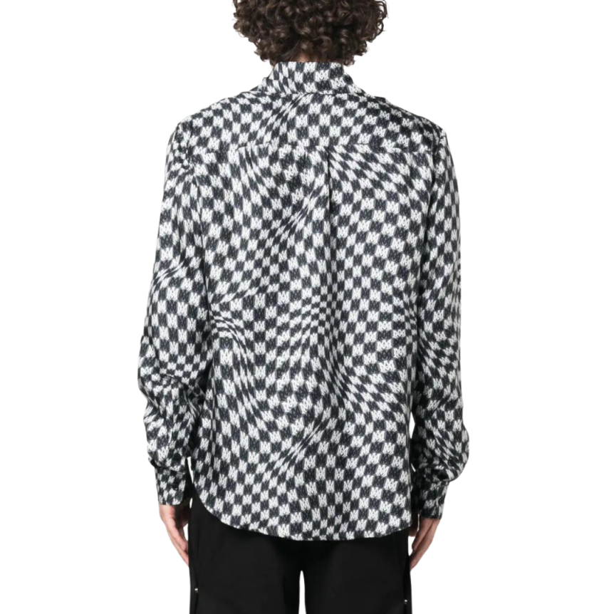 Chemise manche longue AMIRI soie pied de poule multi logo noir blanc