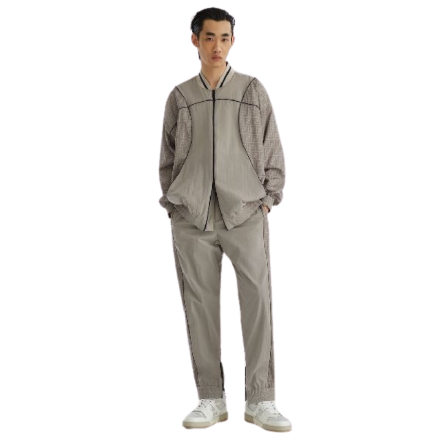 blouson veste zippée FENDI nylon beige monogramme FF