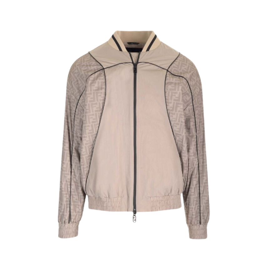 blouson veste zippée FENDI nylon beige monogramme FF