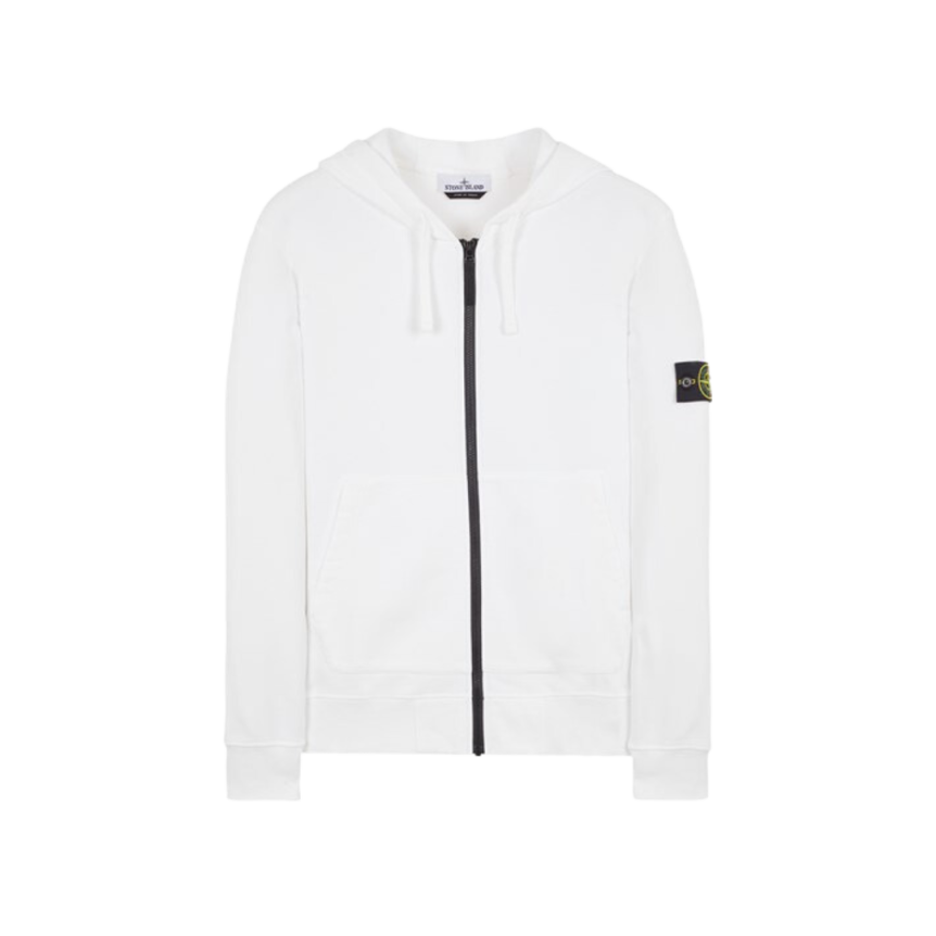 Sweat-shirt à capuche STONE ISLAND zippé Cardigan coton noir Badge Rose des vents