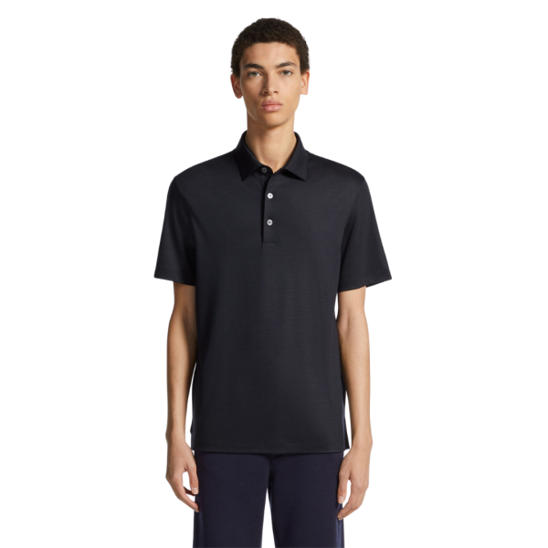 Polo ZEGNA manche courte laine bleu nuit
