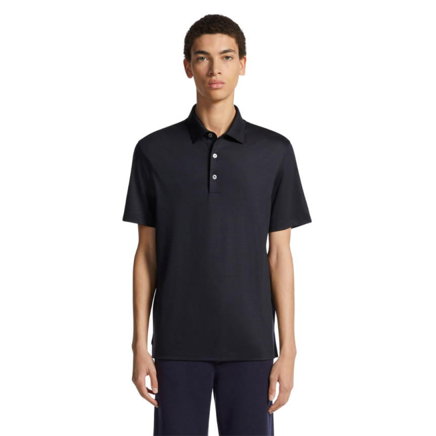 Polo ZEGNA manche courte laine bleu nuit