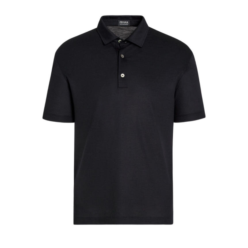 Polo ZEGNA manche courte laine bleu nuit