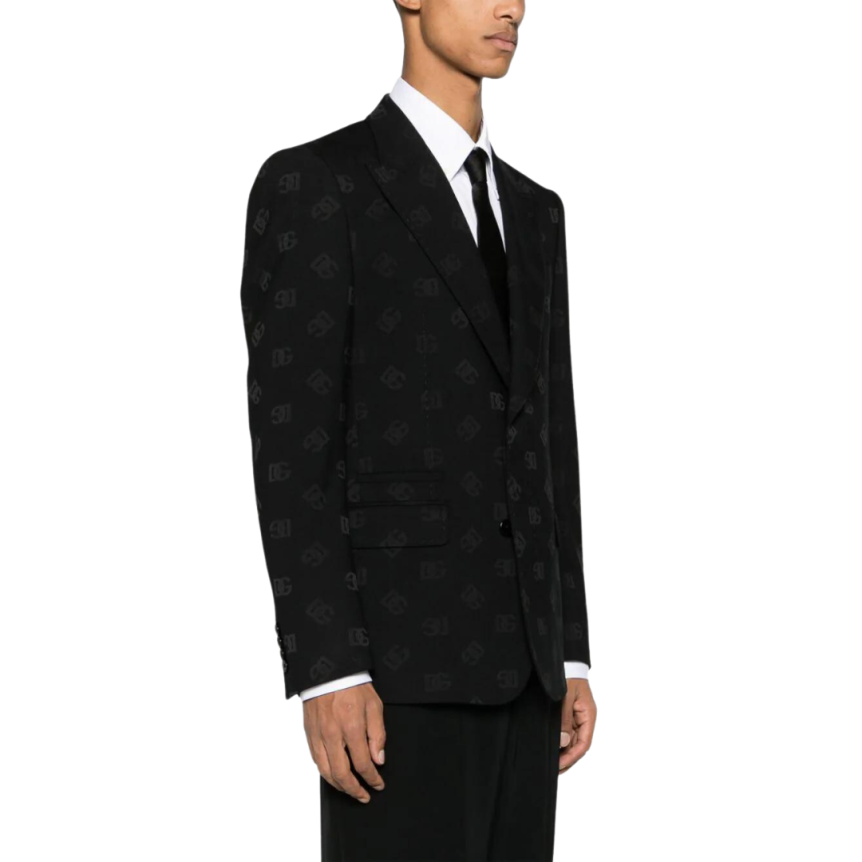 Veste blazer DOLCE & GABBANA laine vierge noire multi logo DG