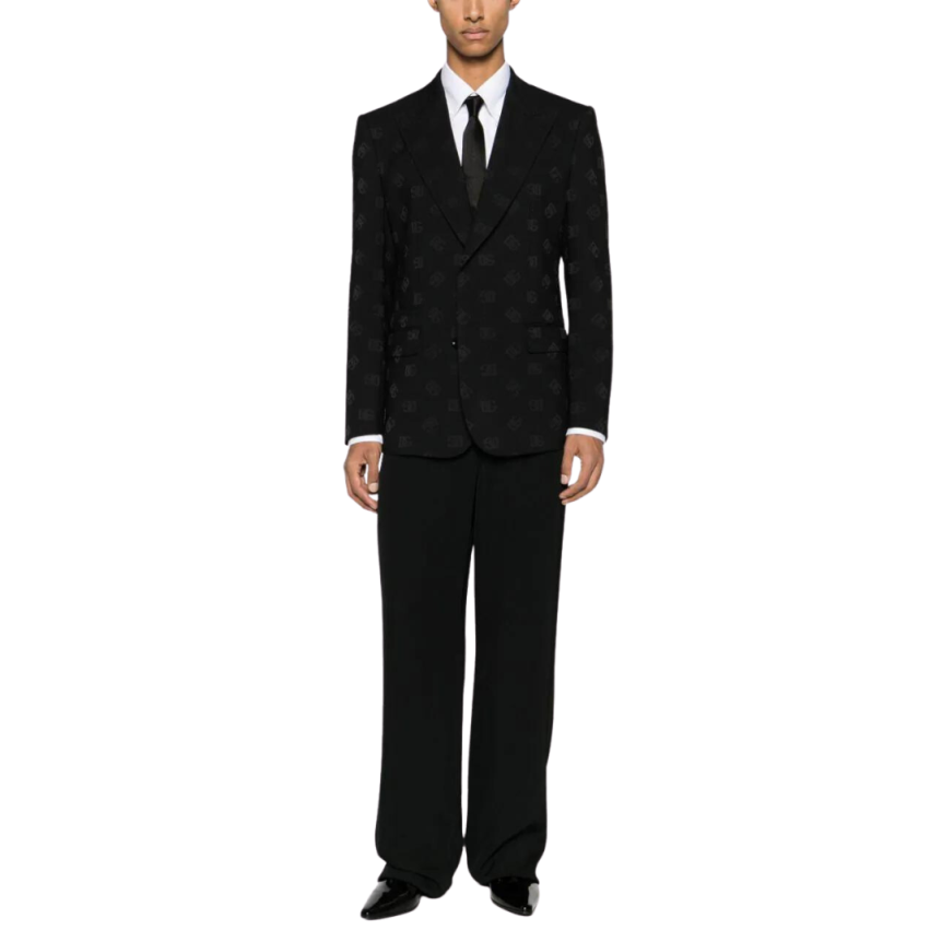 Veste blazer DOLCE & GABBANA laine vierge noire multi logo DG