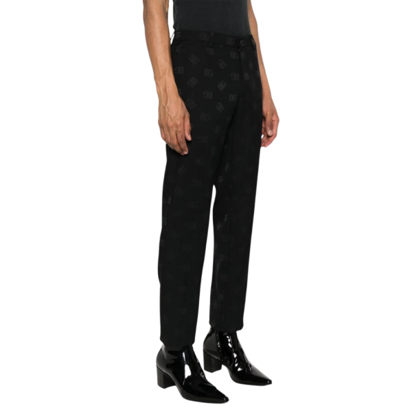 Pantalon DOLCE & GABBANA droit laine vierge noire logo DG jacquard