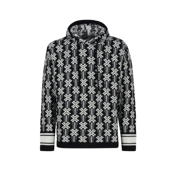 Pull à capuche CP COMPANY laine jacquard noir logo