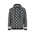 Pull à capuche laine jacquard noir logo