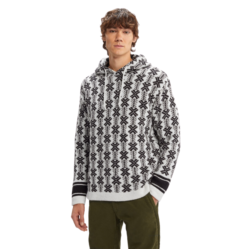 Pull à capuche CP COMPANY laine jacquard blanc logo