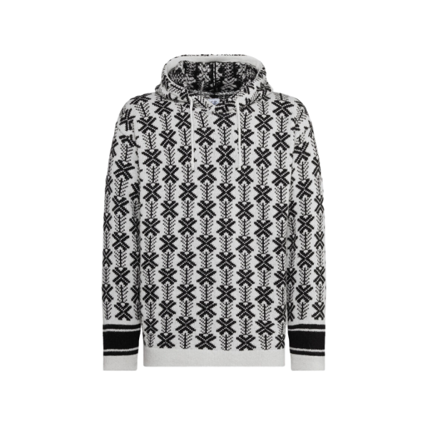 Pull à capuche CP COMPANY laine jacquard blanc logo