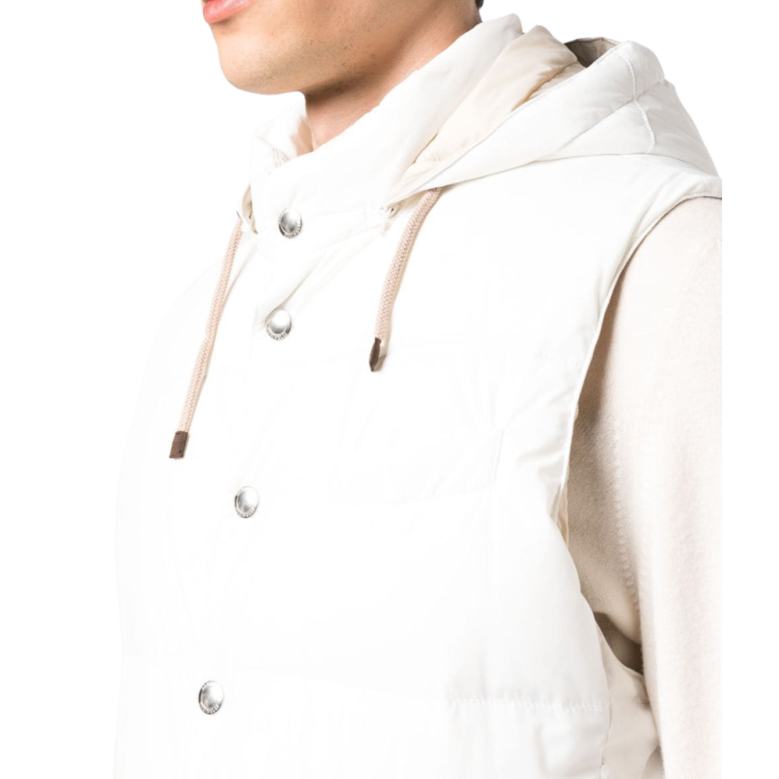 Doudoune Gilet sans manches capuche blanc cassé Brunello Cucinelli