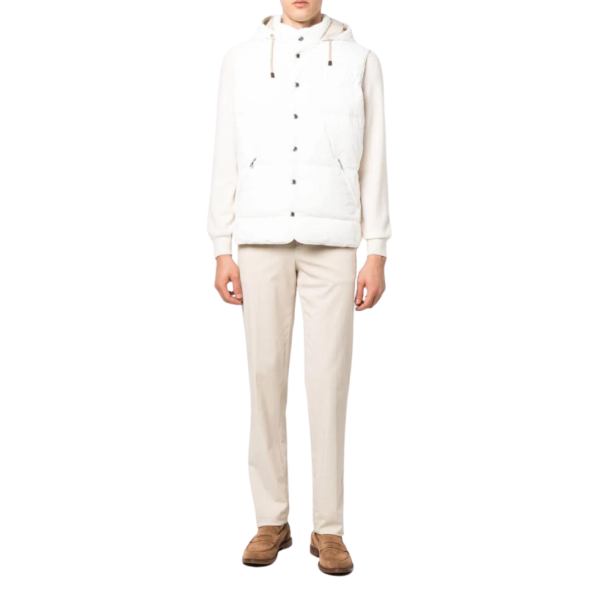 Doudoune Gilet sans manches capuche blanc cassé Brunello Cucinelli