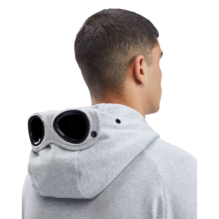 Sweat-shirt zippé CP COMPANY coton gris chiné lunettes capuche