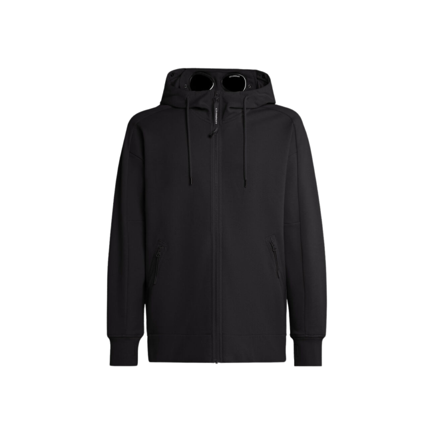 Sweat-shirt zippé CP COMPANY coton noir lunettes capuche