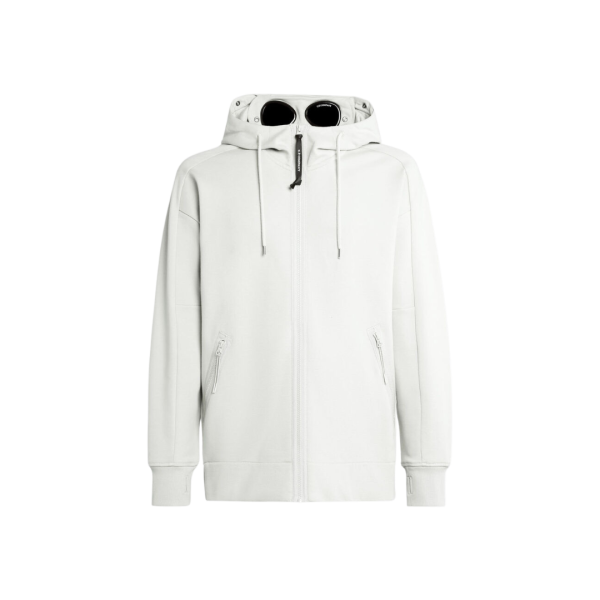 Sweat-shirt zippé CP COMPANY coton blanc lunettes capuche