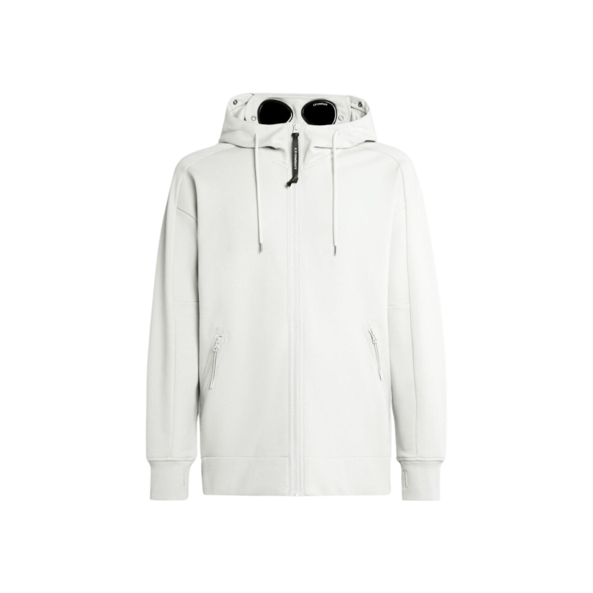 Sweat-shirt zippé CP COMPANY coton blanc lunettes capuche