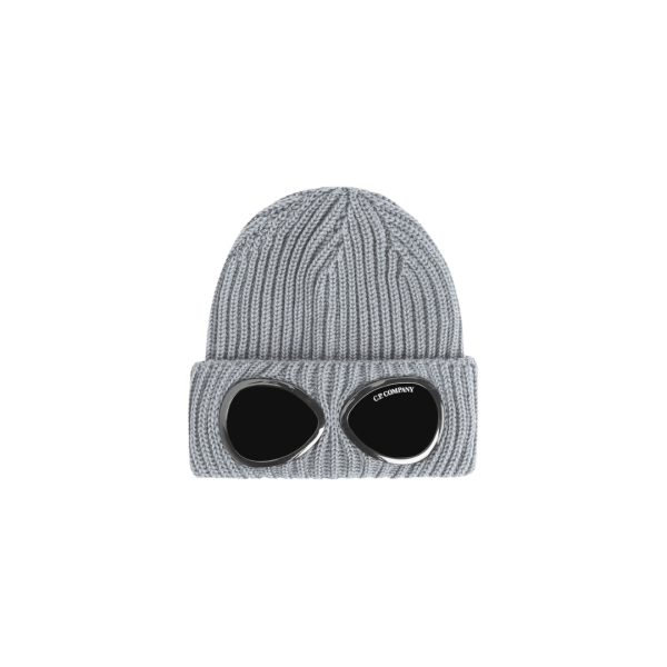 Bonnet CP COMPANY laine côtelée gris chiné lunettes