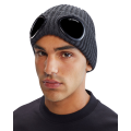 Bonnet laine côtelée gris acier lunettes