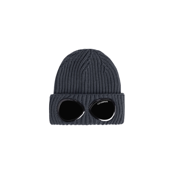 Bonnet CP COMPANY laine côtelée gris acier lunettes