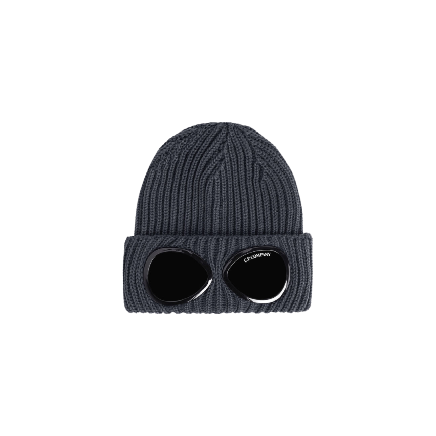 Bonnet CP COMPANY laine côtelée gris acier lunettes