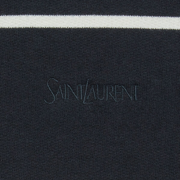 SAINT LAURENT Hoodie coton noir brodé à rayures blanches