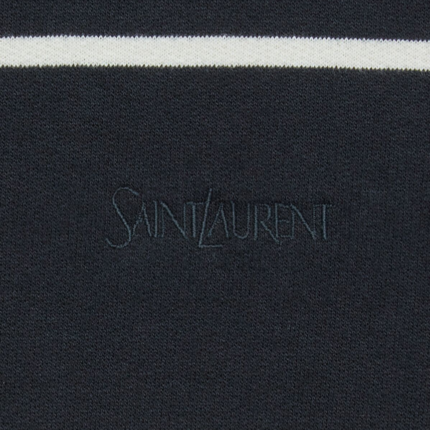 SAINT LAURENT Hoodie coton noir brodé à rayures blanches