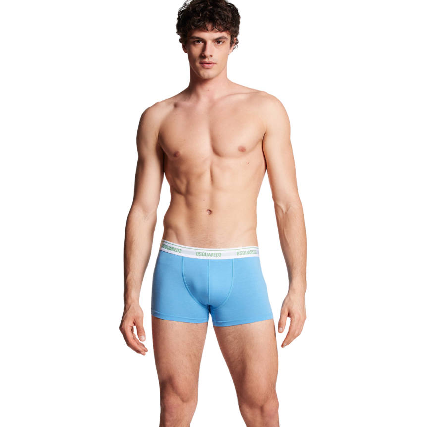 Boxer coton stretch bleu Lettrage DSQUARE2 vert