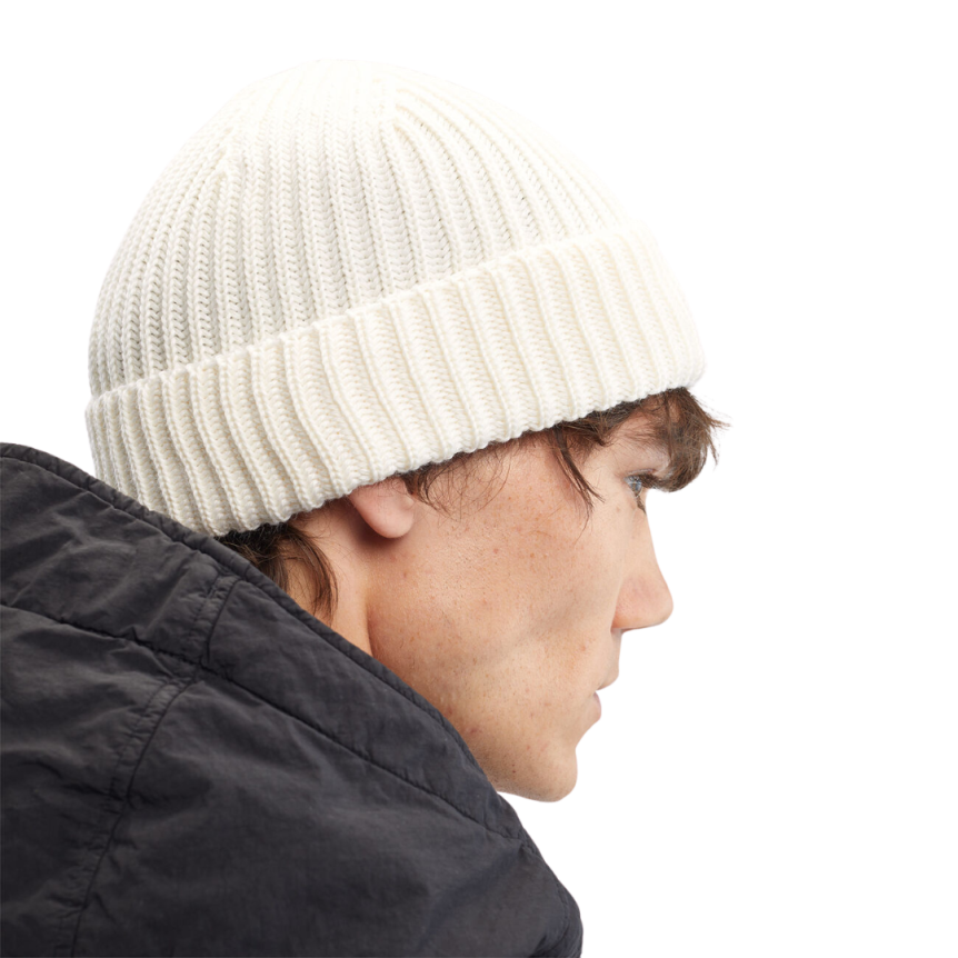 Bonnet CP COMPANY Lentille Laine Mérinos Extra Fine Blanc