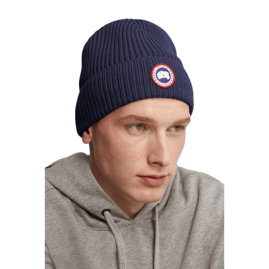Bonnet CANADA GOOSE laine mérinos bleu marine logo
