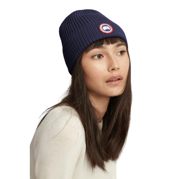 Bonnet CANADA GOOSE laine mérinos bleu marine logo
