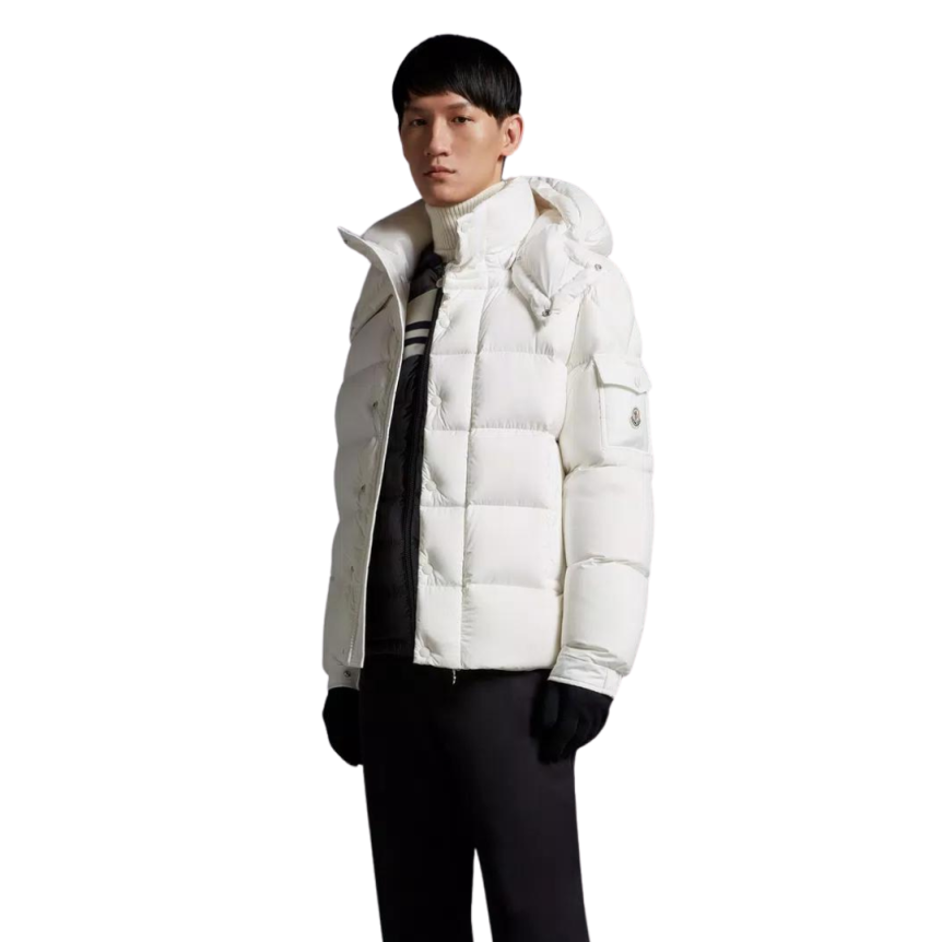 Doudoune courte MONCLER Vezere nylon blanc mat capuche